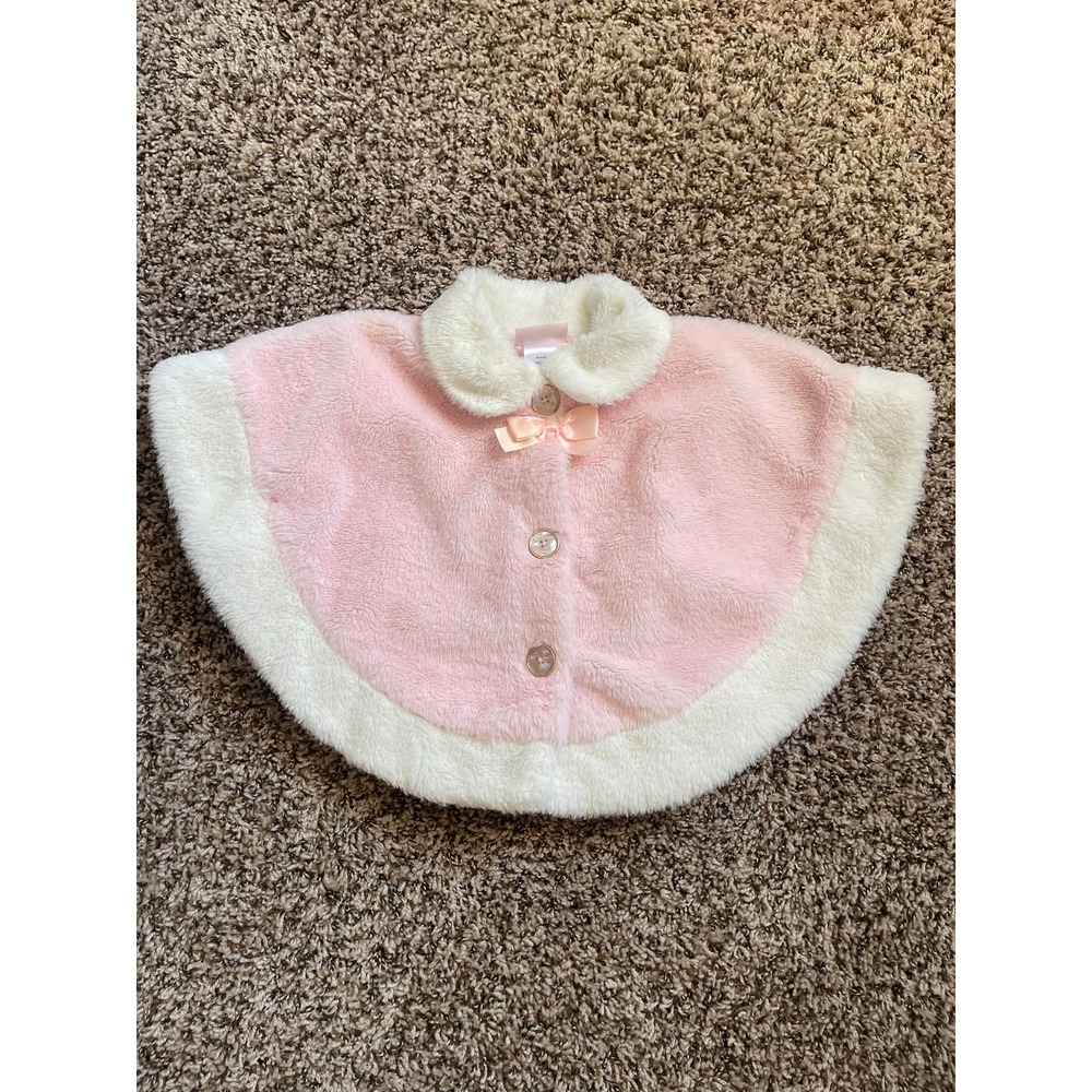 Little Lass Baby Girls 18M Pink Ivory Faux Fur Cape Poncho Coat Bow Holiday